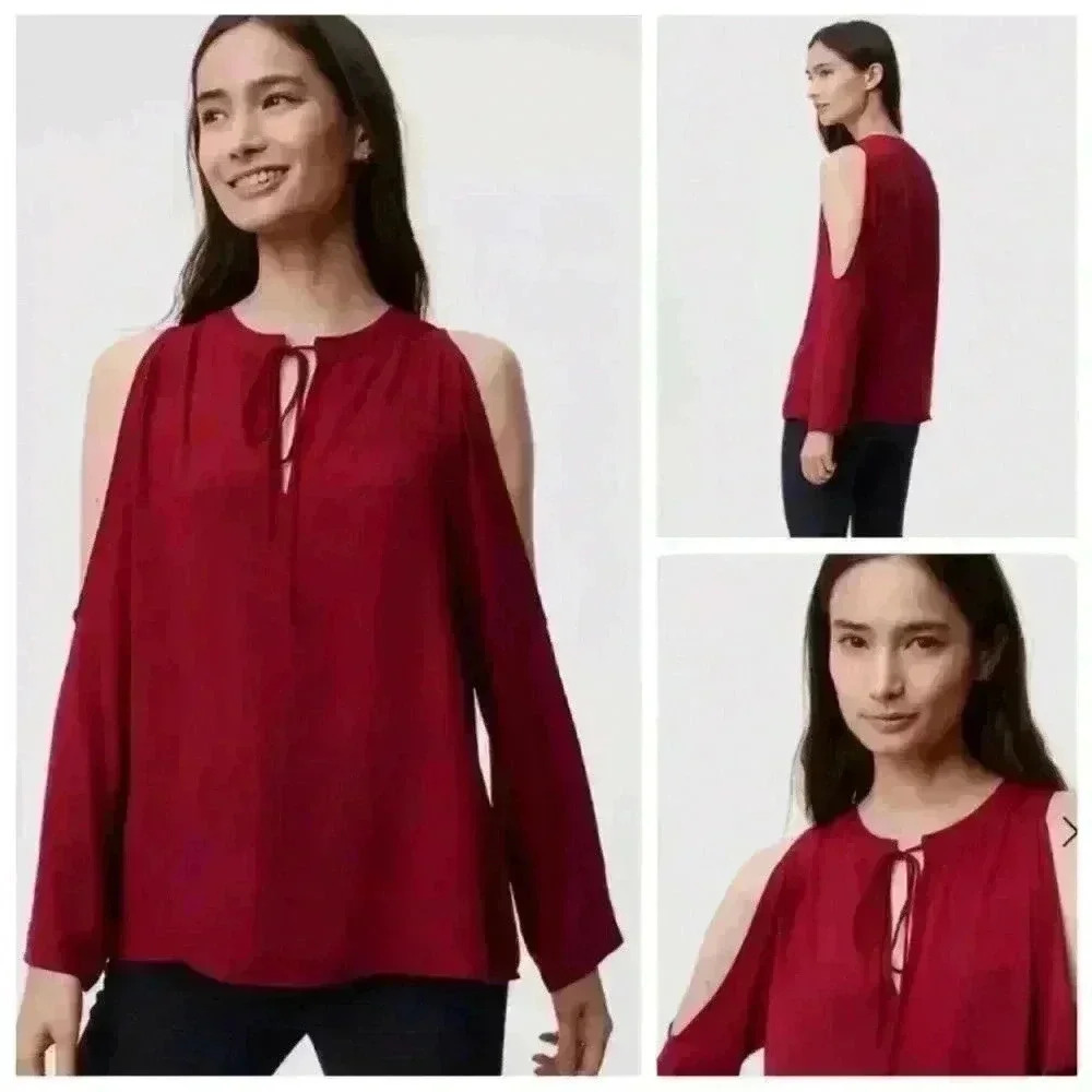 LOFT Cold Shoulder Polyester Top Blouse Size M